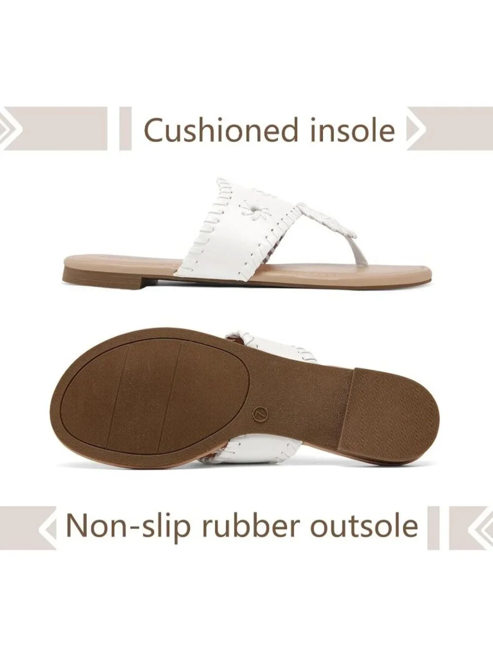 Women's White Flats Wide Band Flip Flops Cushioned Insole Summer Brunch Sandals